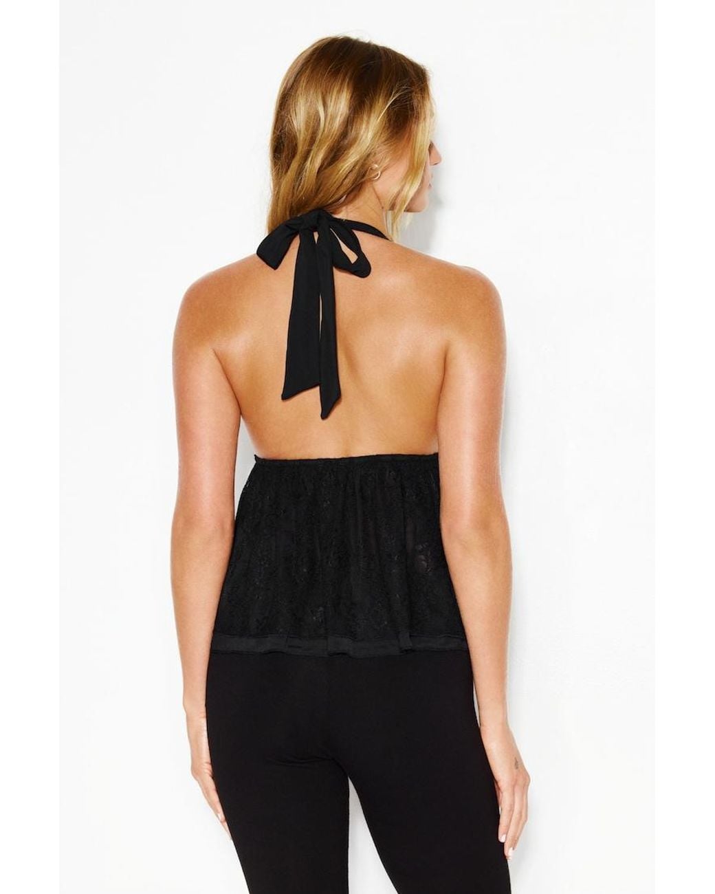 Garage Black Plunge Mixed Media Flyaway Top