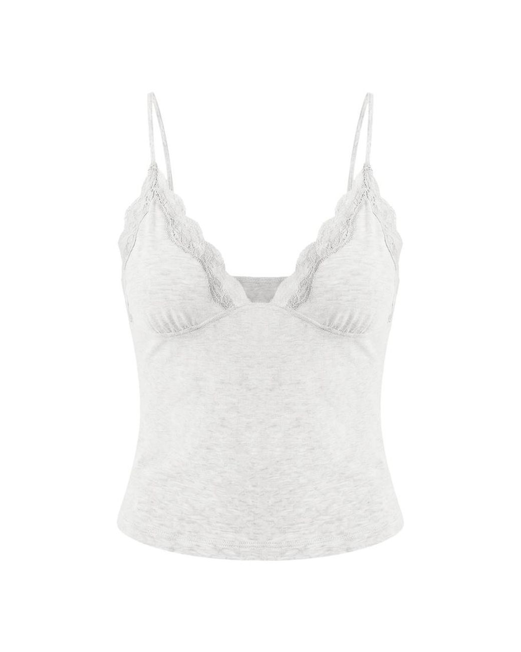Garage White Plunge Lace Trim Cami Top