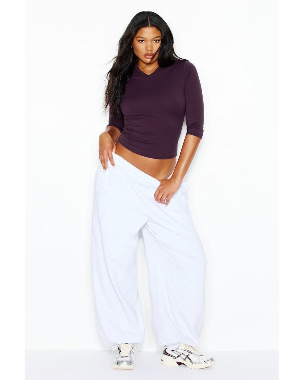 Garage Purple Sleek High V-Neck 3/4 Sleeve Top