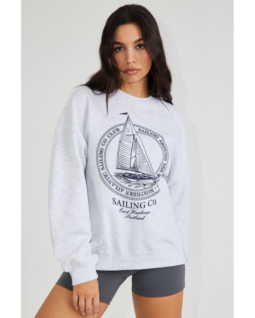 Garage Oversized Crew Neck Sweater in Gray | Lyst