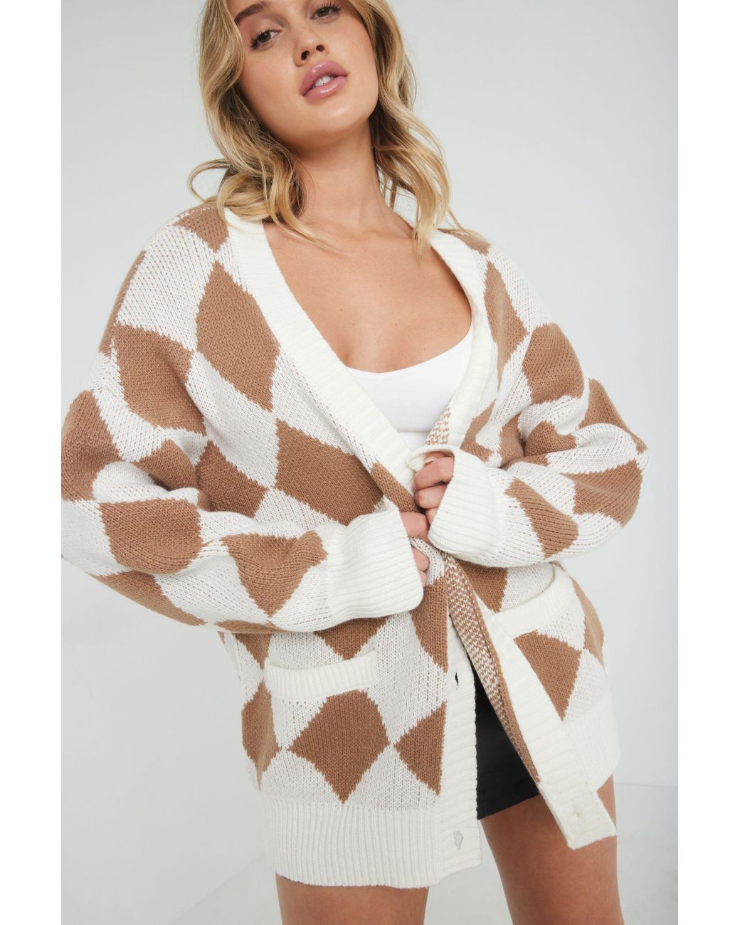Garage Oversized Cardigan in Natural | Lyst