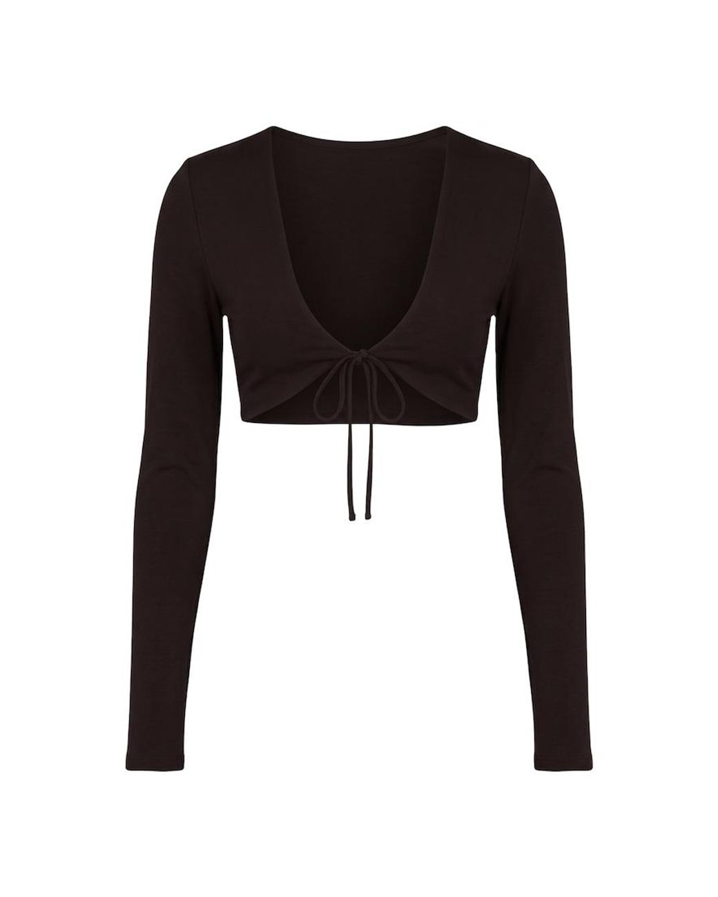 Garage Black Sleek Tie Front Micro Long Sleeve Top
