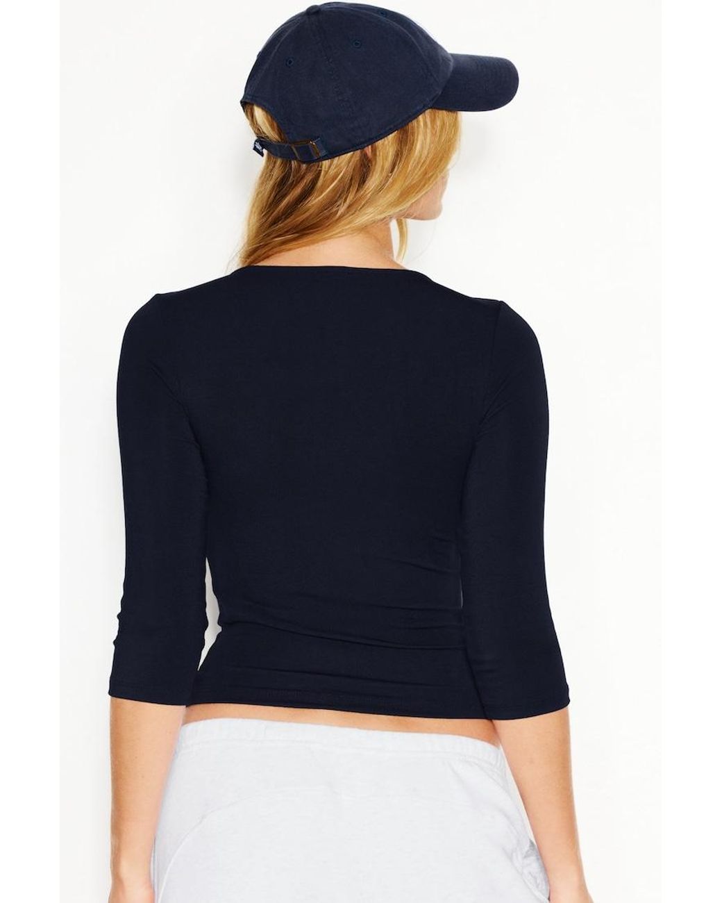 Garage Blue Plunge 3/4 Sleeve Top