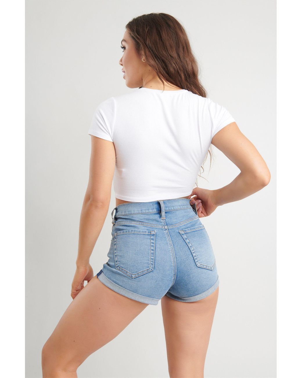 Garage Denim High Rise Shorts in Blue 