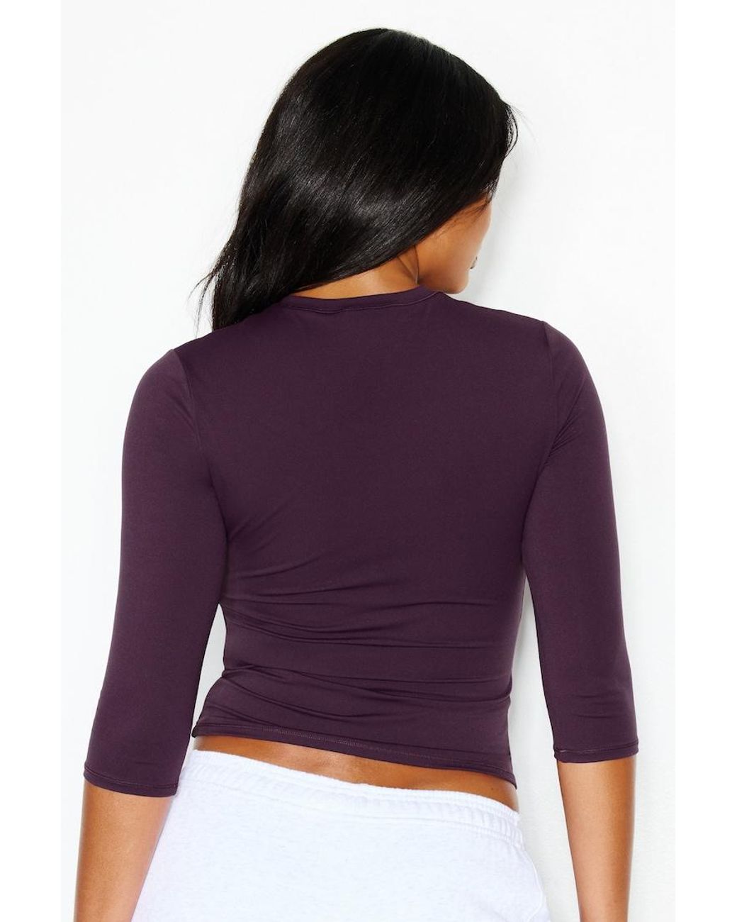 Garage Purple Sleek High V-Neck 3/4 Sleeve Top