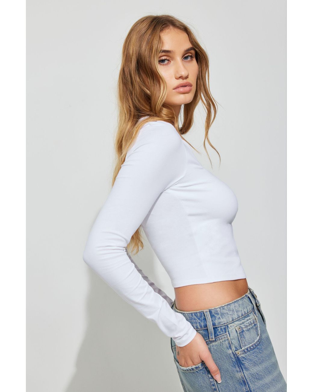Garage Portia Square Neck Long Sleeve Top in White