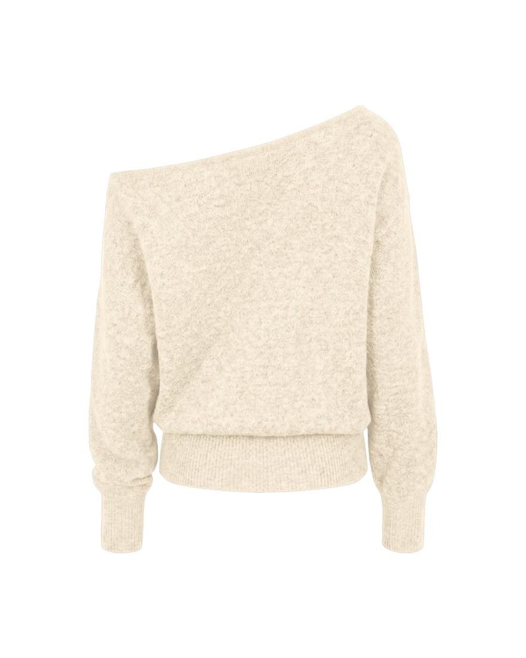 Garage White Long Sleeve Spongy Relaxed Off Shoulder Sweater