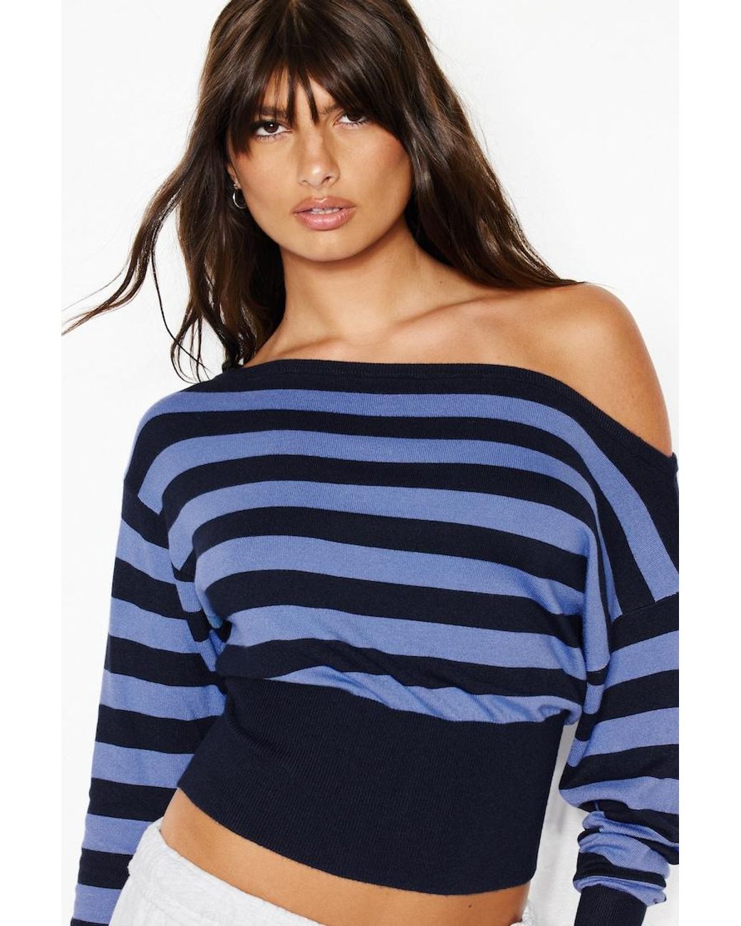 Garage Blue Off Shoulder Reset Long Sleeve Top