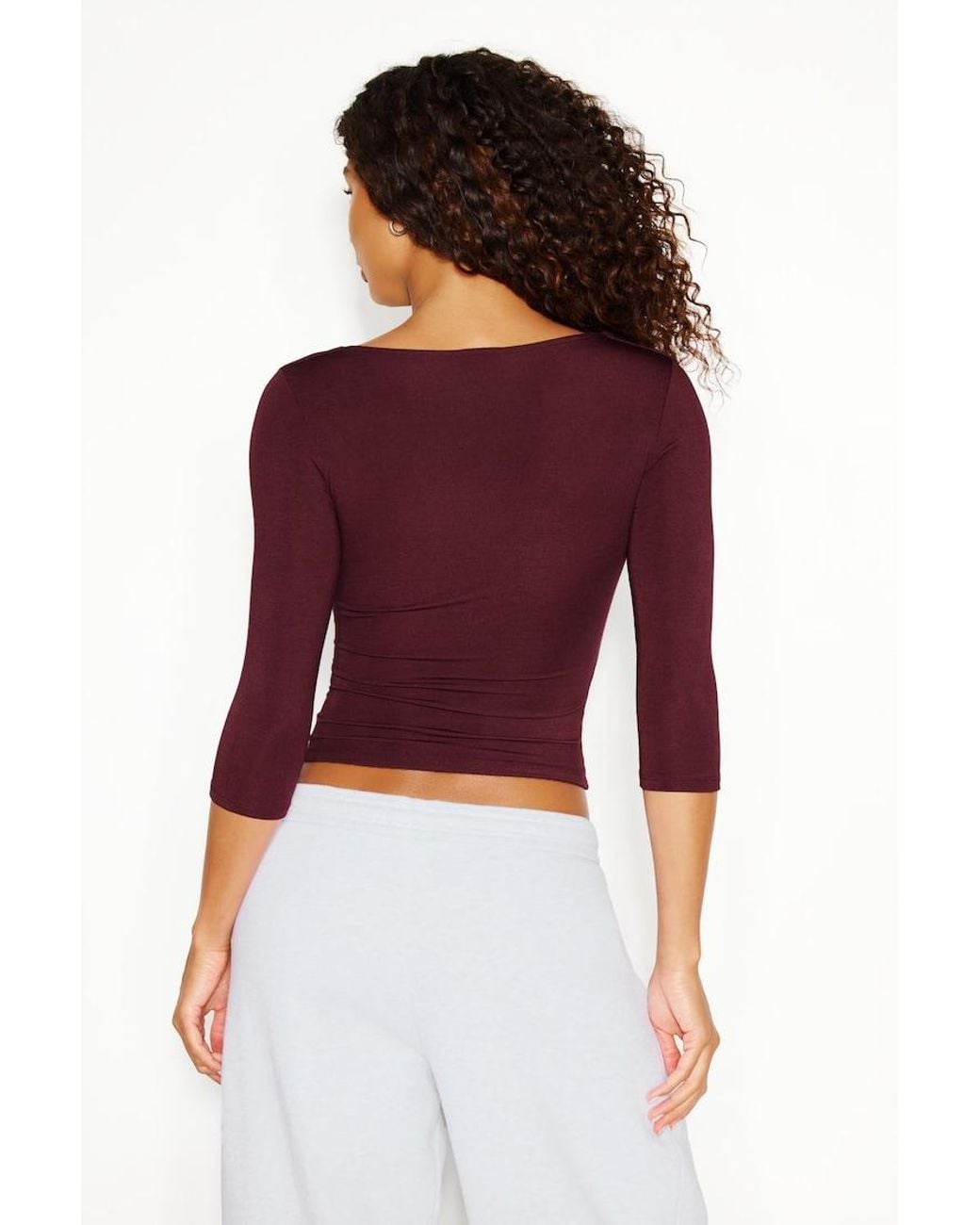 Garage Red Plunge 3/4 Sleeve Top
