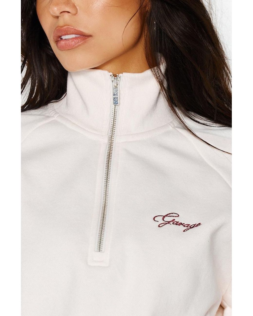 Garage White Ultrafleece Funnel Half Zip Sweatshirt