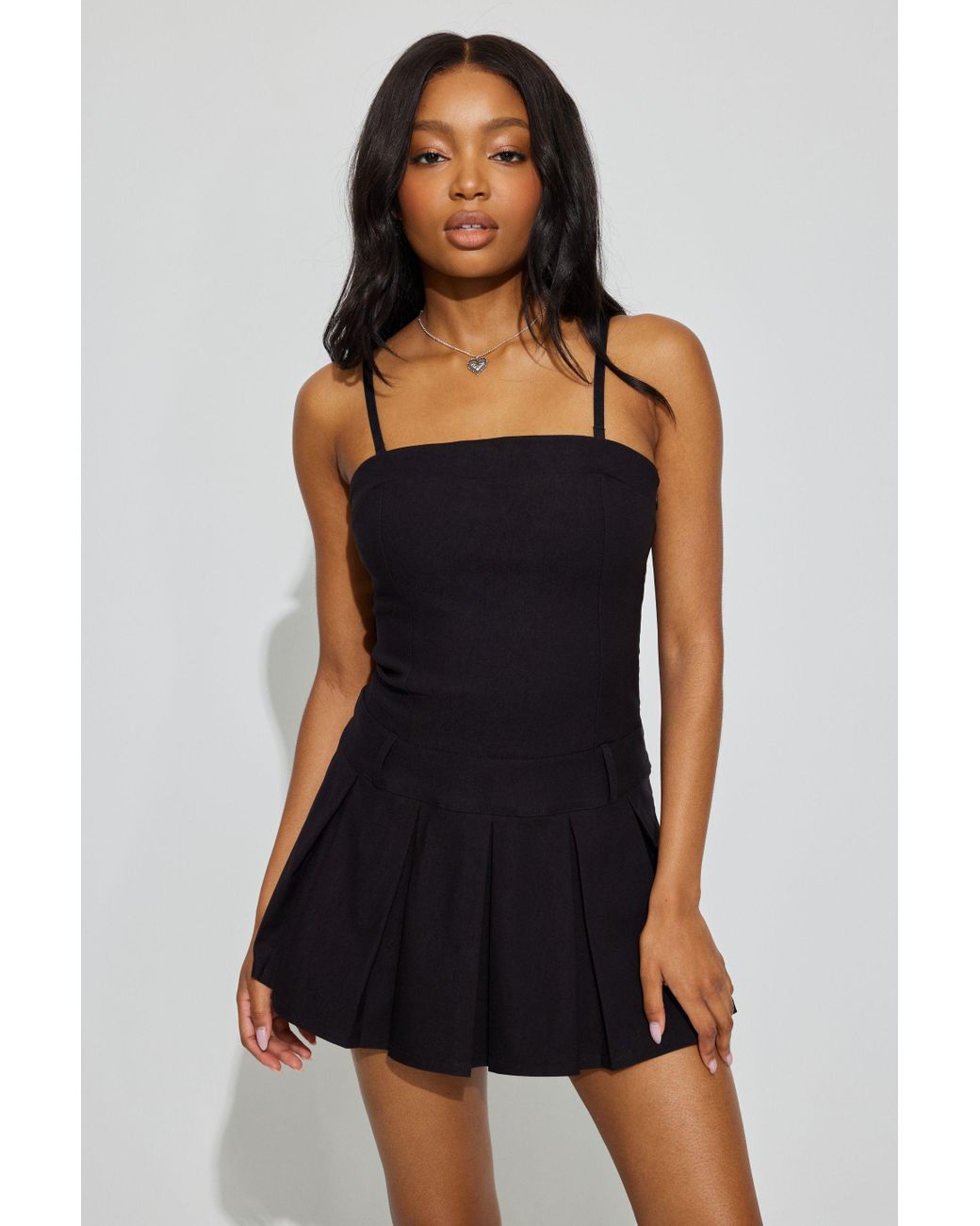 Garage Pleated Drop Waist Mini Dress in Black | Lyst