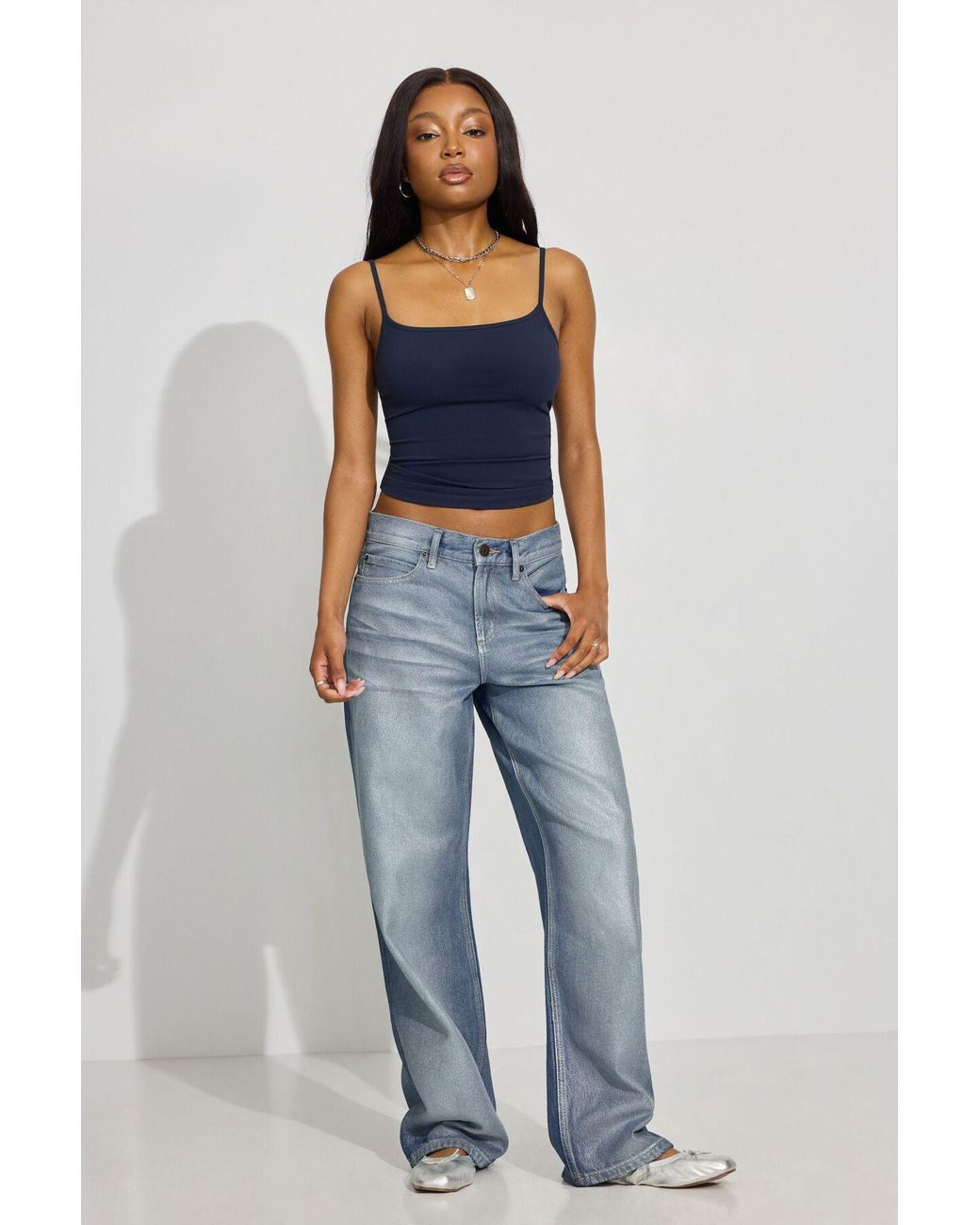 Garage Metallic Baggy Low-Rise Jeans in Blue | Lyst Canada