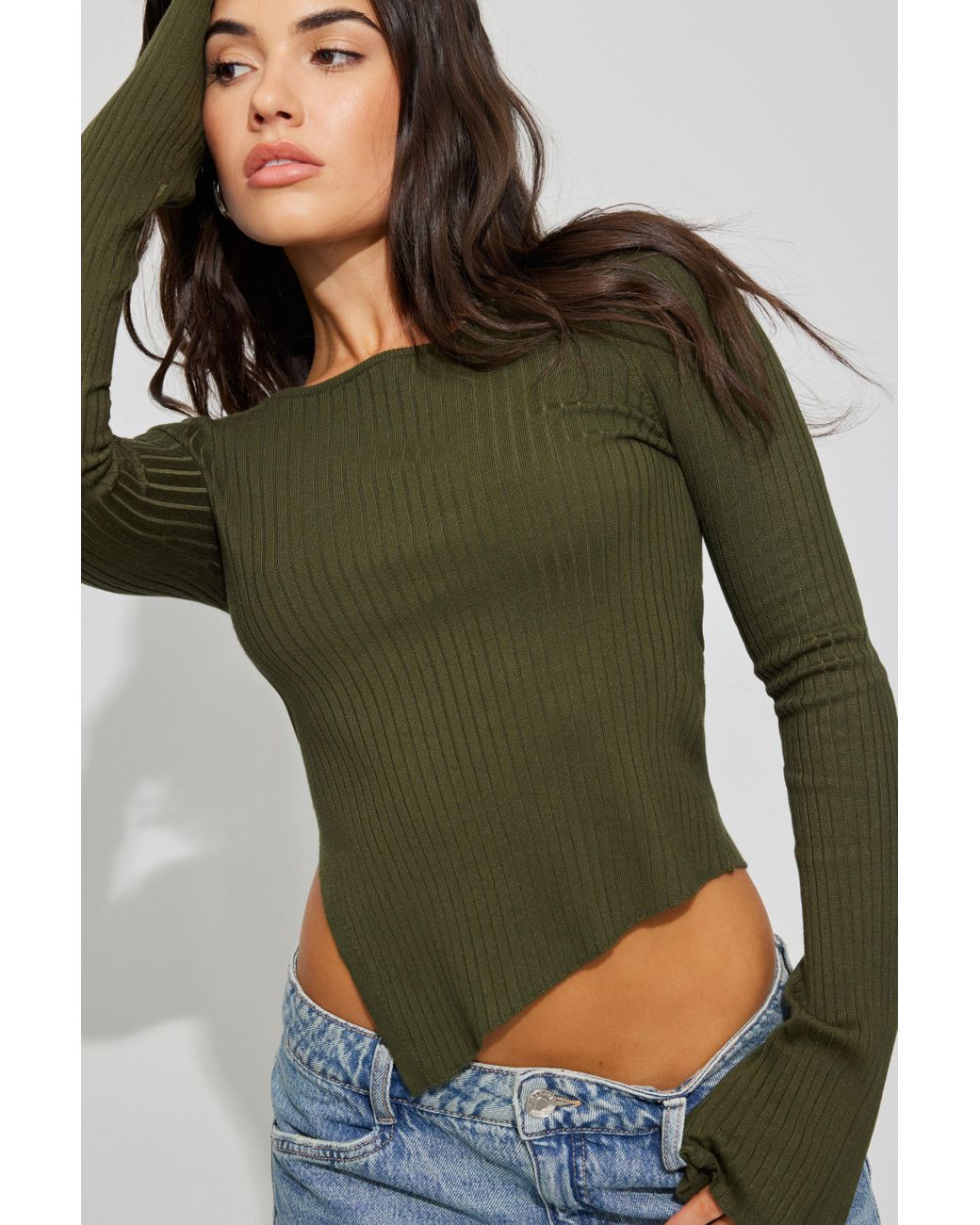 Garage Asymmetric Bodycon Sweater in Green
