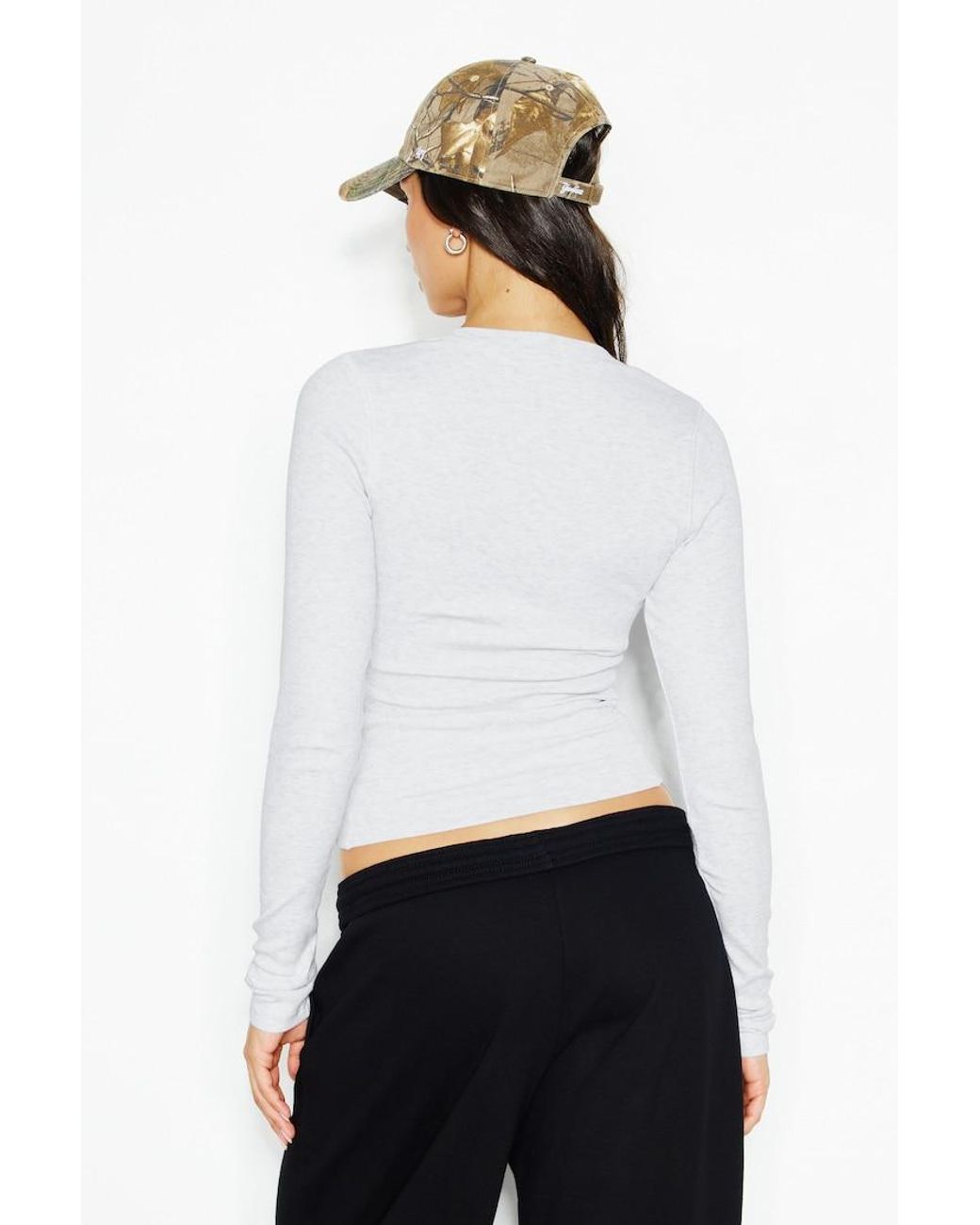 Garage White Snatchrib Crewneck Henley Long Sleeve Top