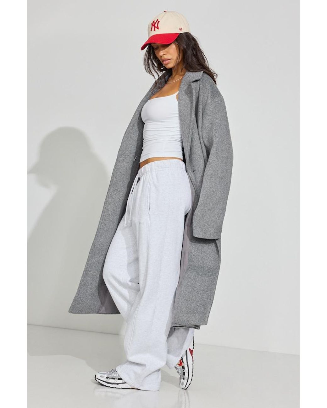 Garage Gray Oversized Long Felted Trench Coat