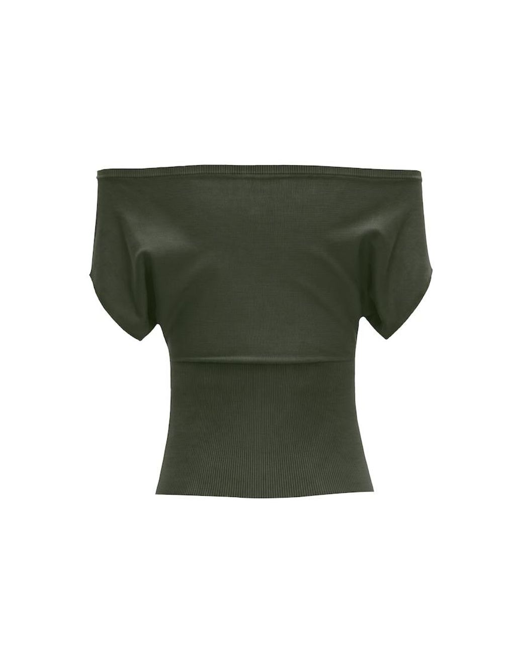 Garage Green Off Shoulder Short Sleeve Cinch Waist Top