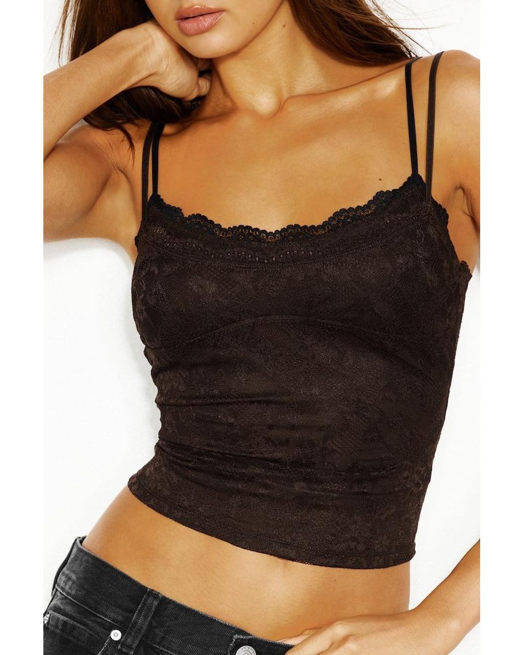 Garage Black Double Layer Lace Cami Top