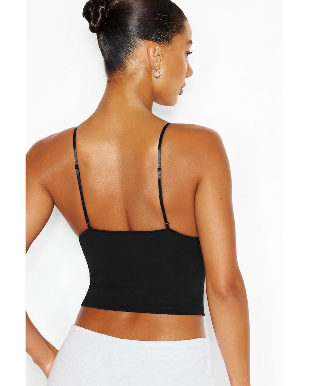 Garage Black Sleek Plunge Lace Trim Cami Top