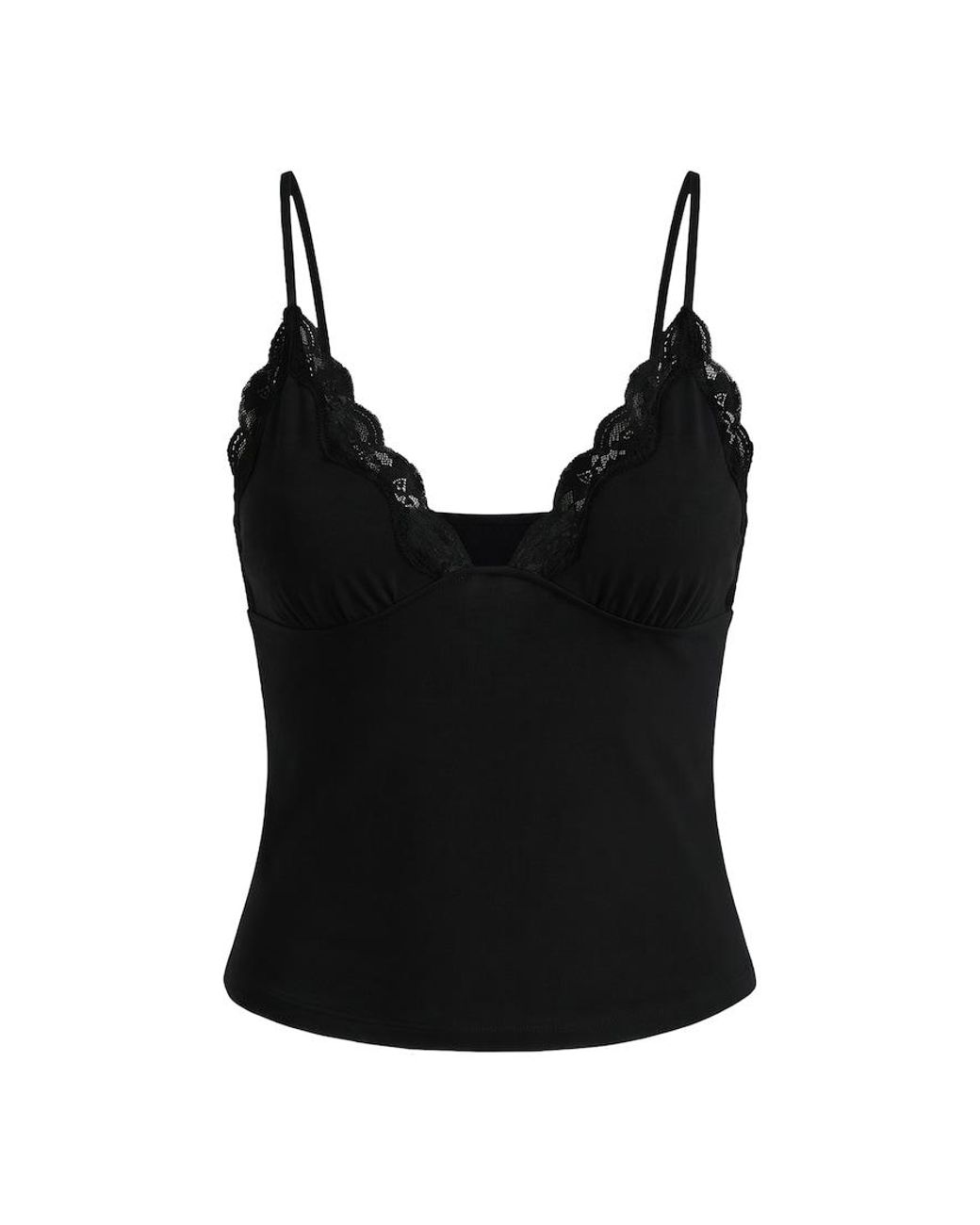 Garage Black Sleek Plunge Lace Trim Cami Top