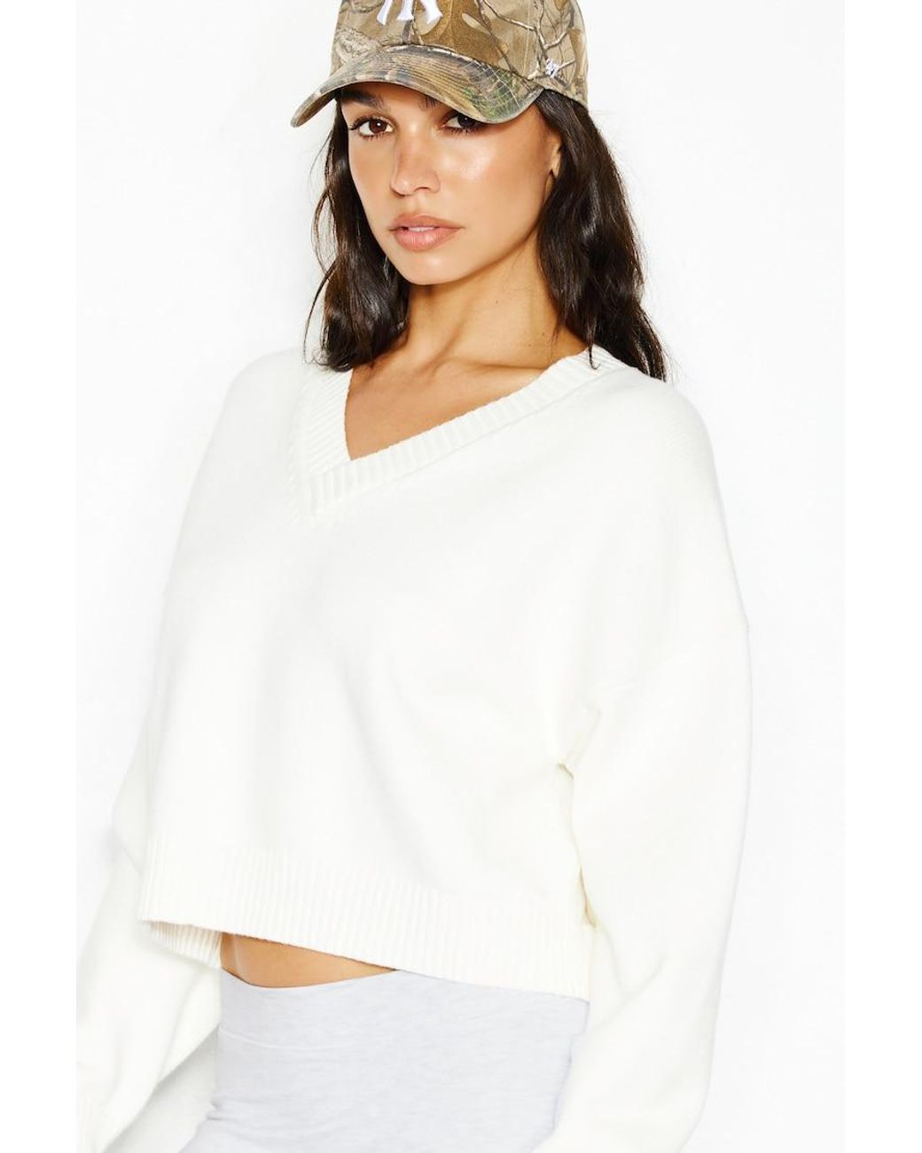 Garage White Throwover V-Neck Sweater
