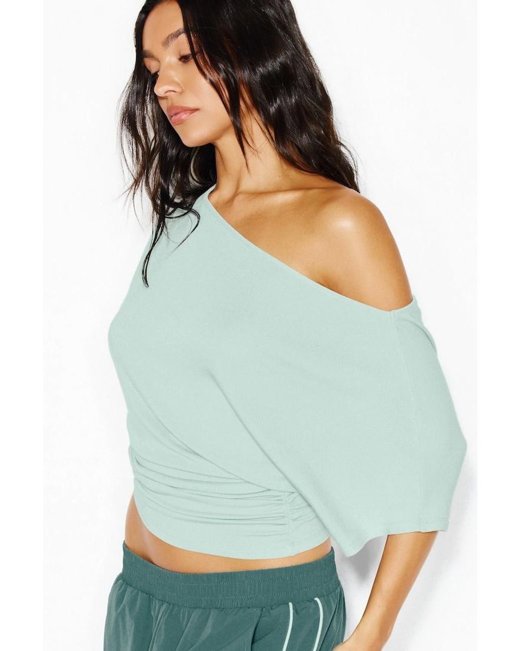 Garage Green Boatneck Dolman Short Sleeve Top