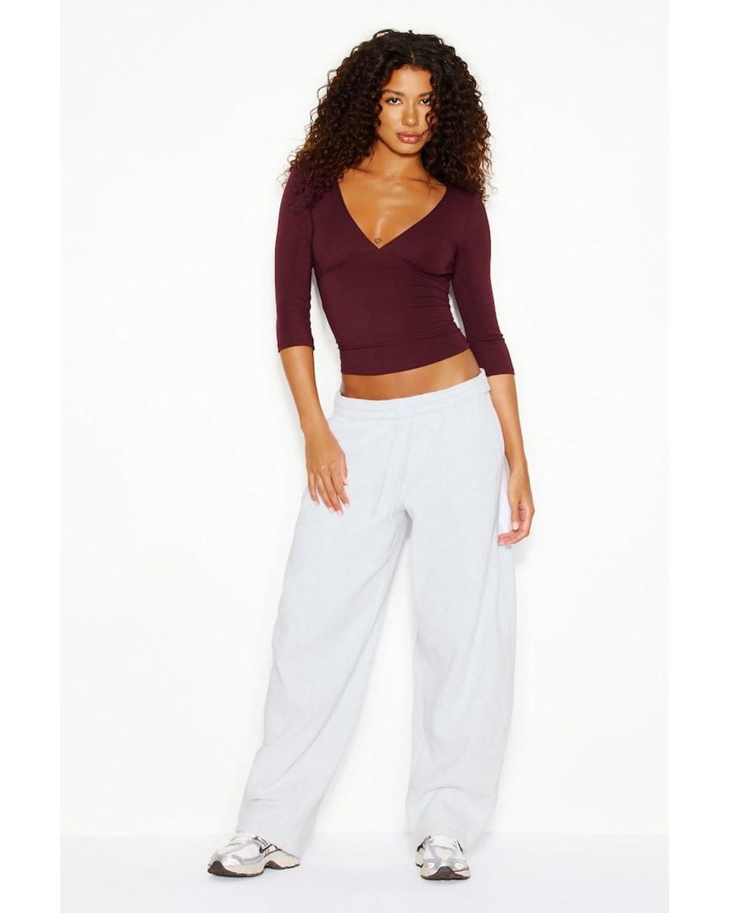 Garage Red Plunge 3/4 Sleeve Top
