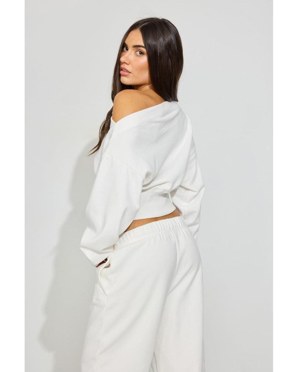 Garage White Softterry Rib Off Shoulder Sweater
