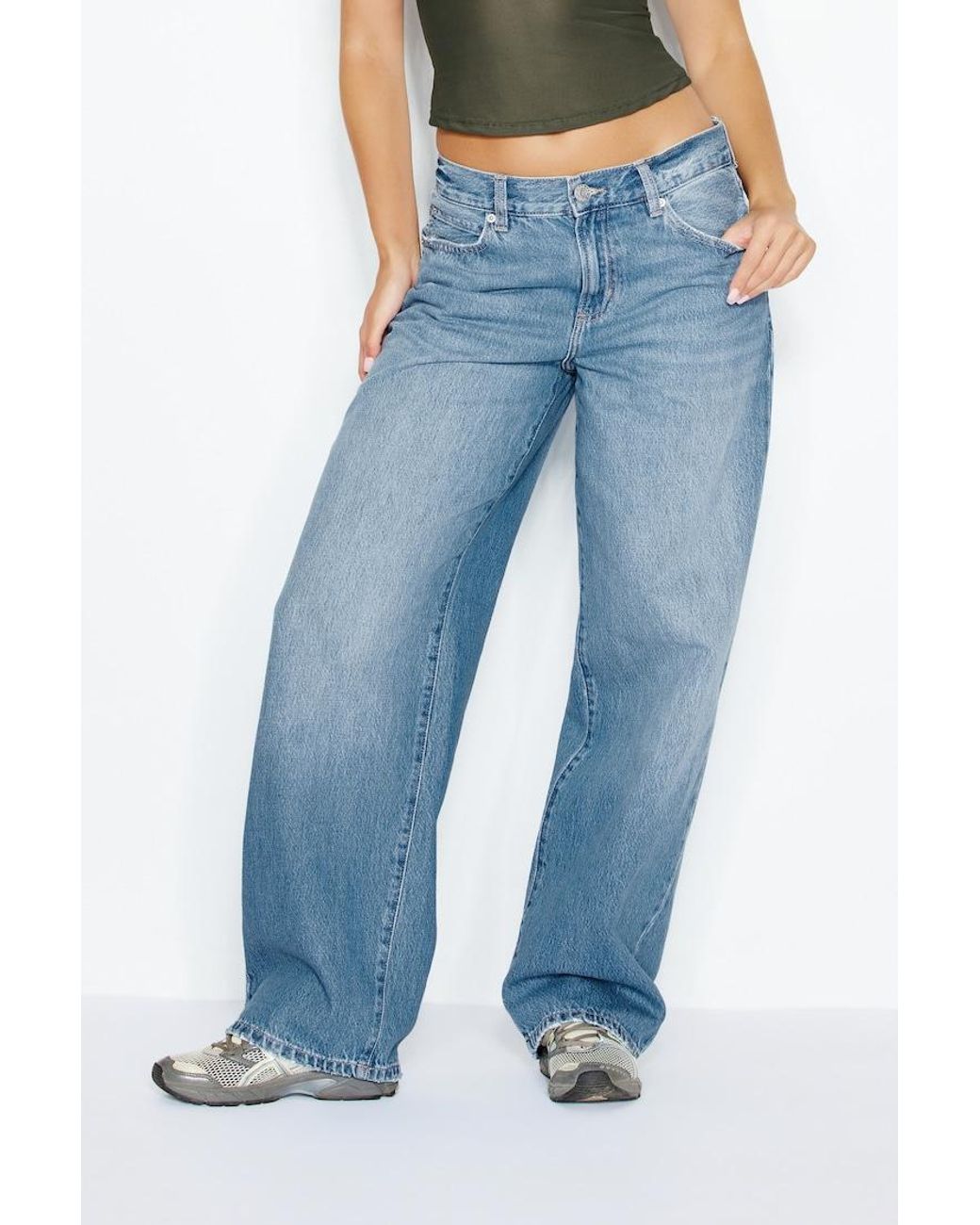 Garage Blue Low Rise Baggy Jeans