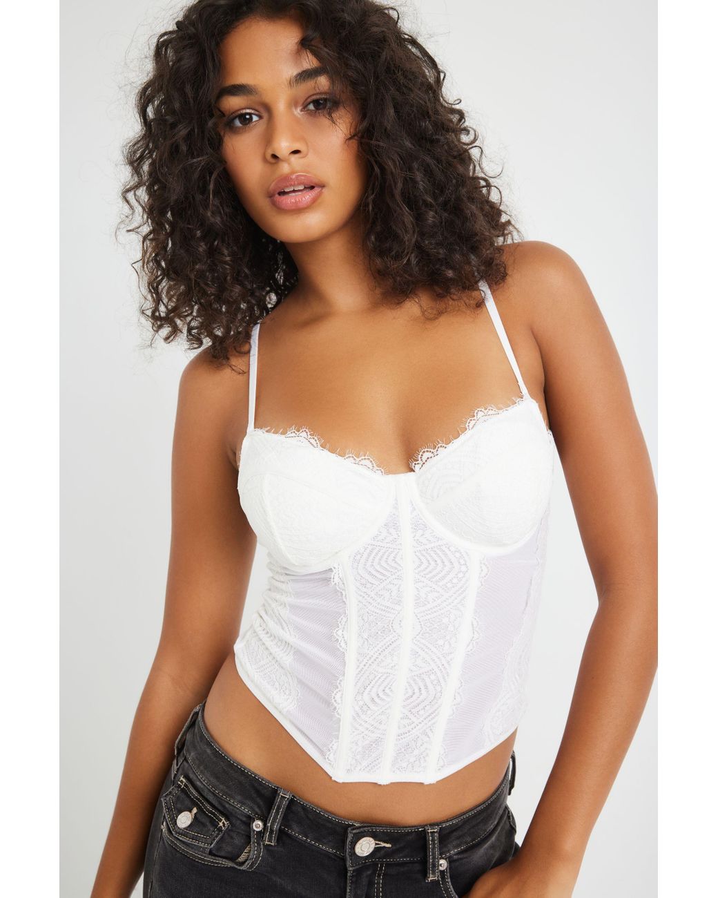Garage Chrishell Lace & Mesh Bustier Top in White | Lyst Canada