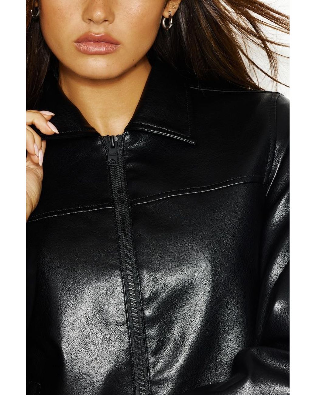 Garage Black Faux-Leather Worker Jacket