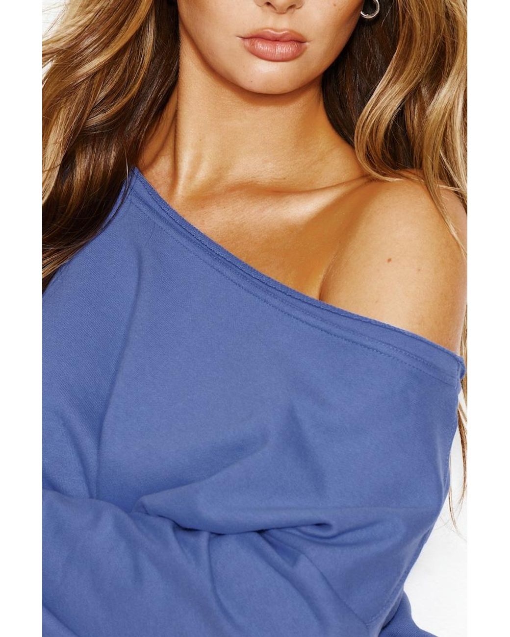 Garage Blue Softterry Off Shoulder Sweatshirt
