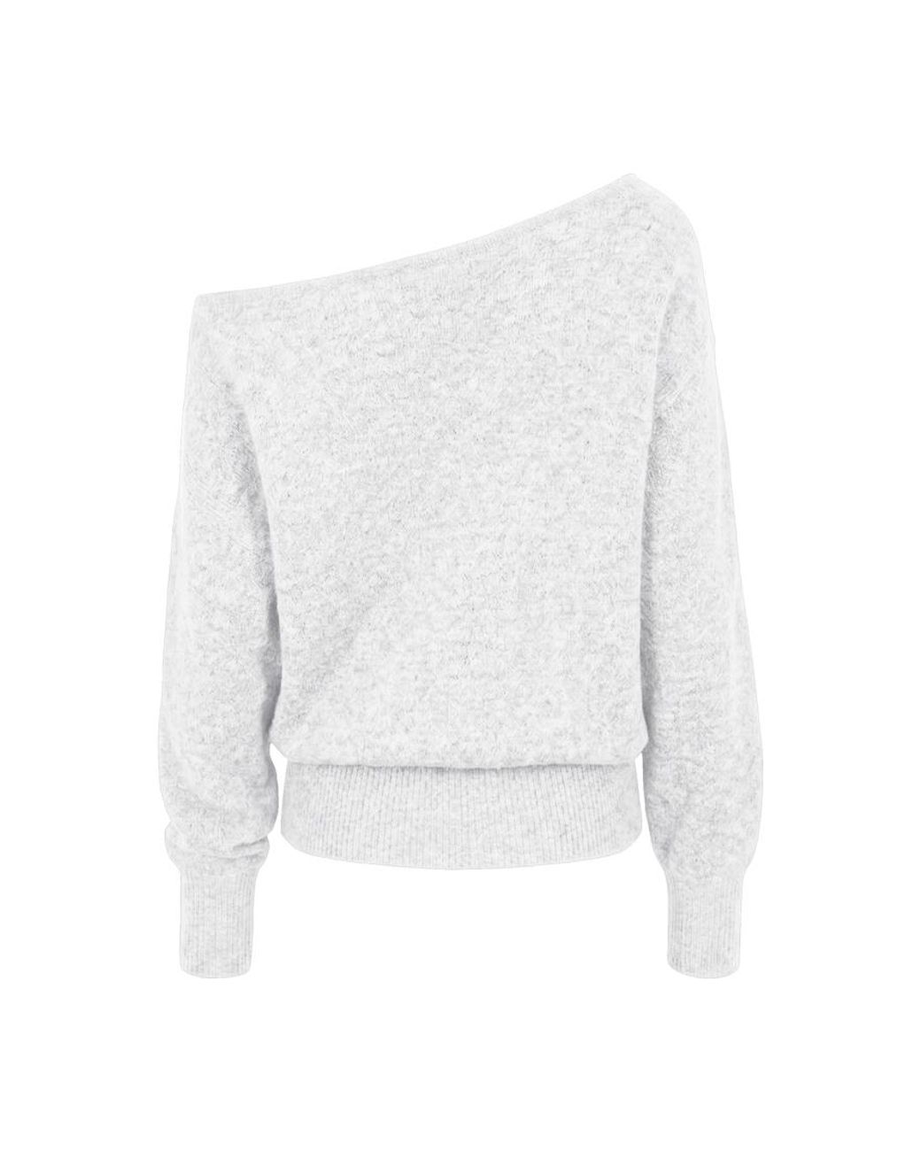 Garage White Long Sleeve Spongy Relaxed Off Shoulder Sweater