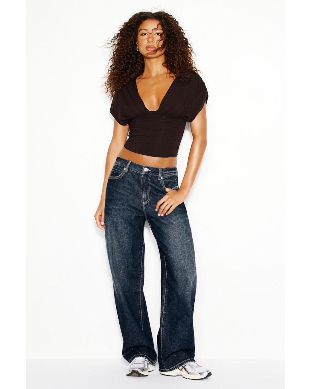Garage Black Plunge Open Tie Back Top