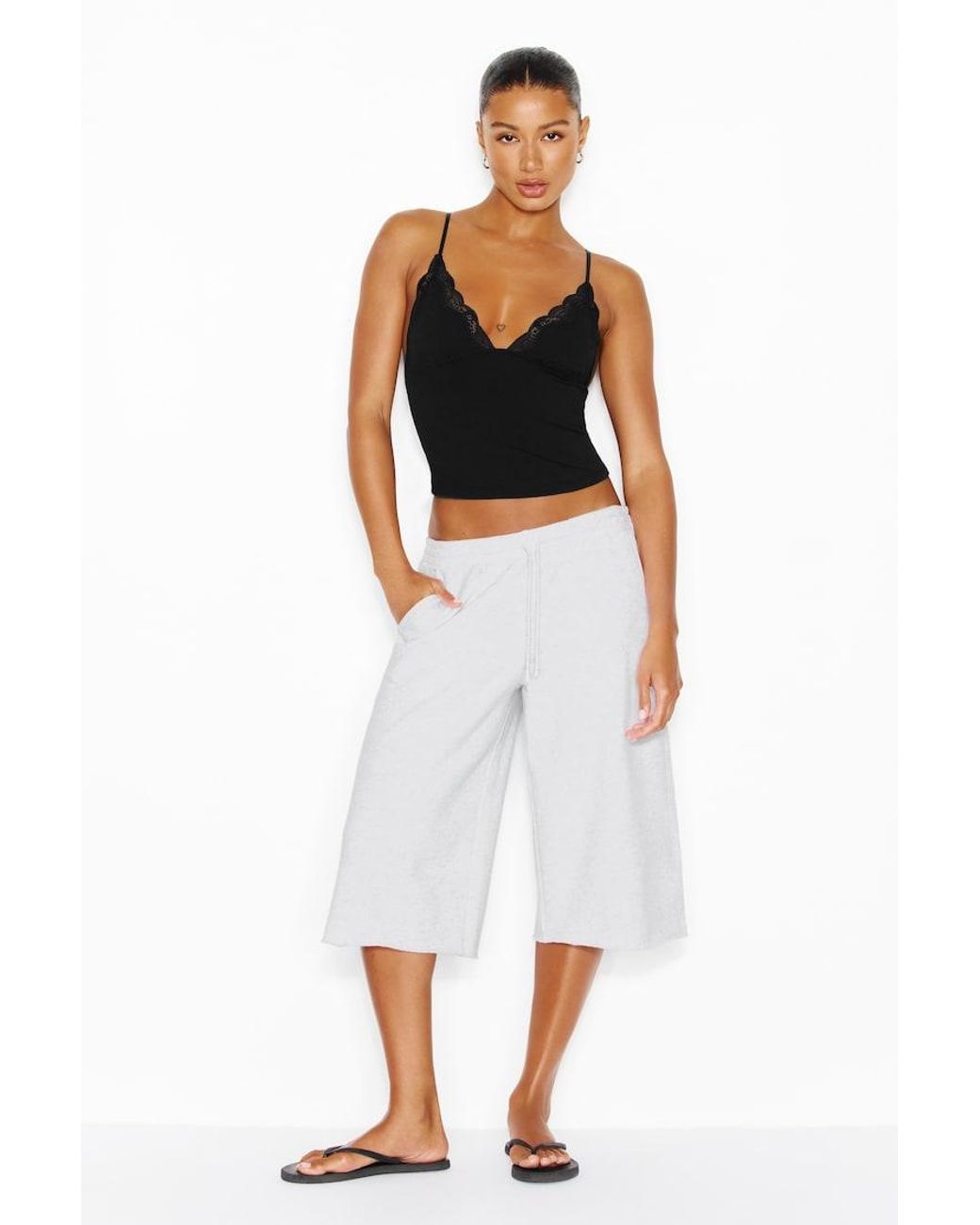 Garage Black Sleek Plunge Lace Trim Cami Top