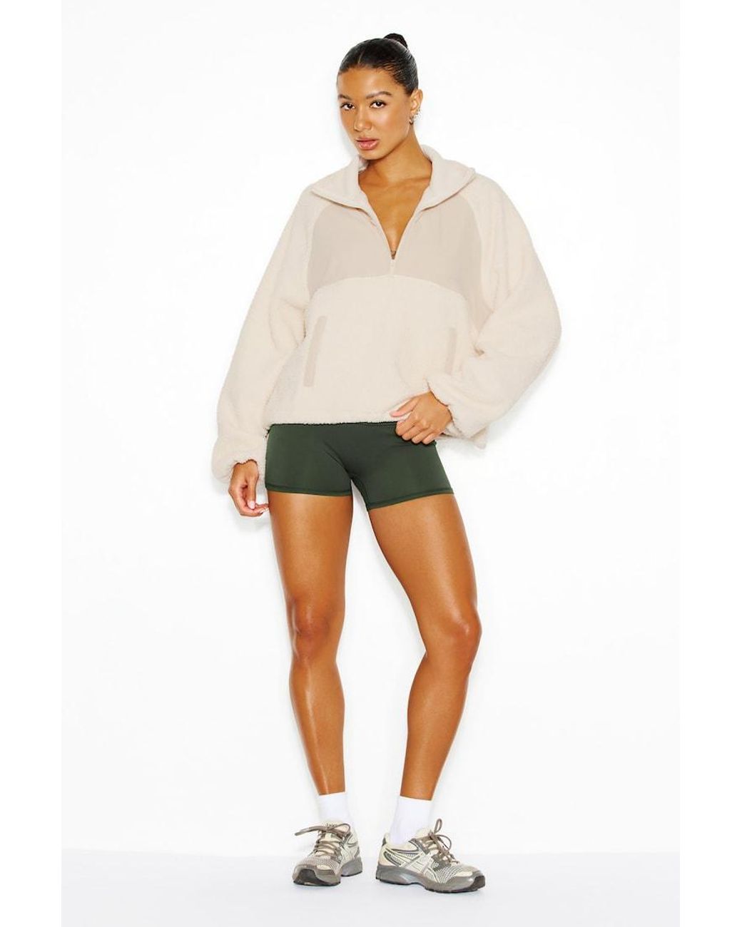 Garage Natural Sherpa Mixed Media Half Zip Jacket