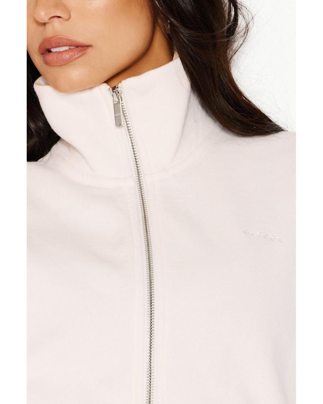 Garage White Ultrafleece Mockneck Full Zip Sweatshirt