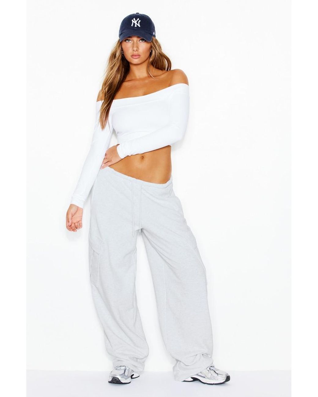Garage White Sleek Off Shoulder Long Sleeve Top
