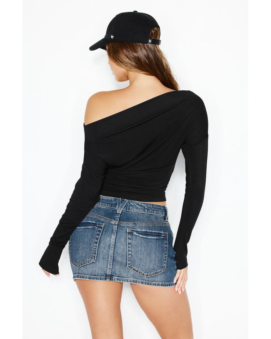 Garage Black Asymmetric Snatched Waist Long Sleeve Top