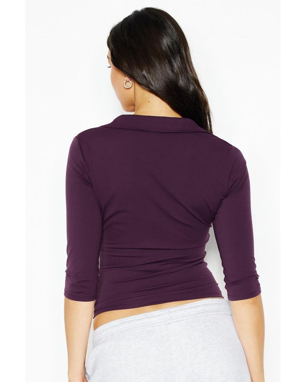 Garage Purple Sleek 3/4 Sleeve Polo Top