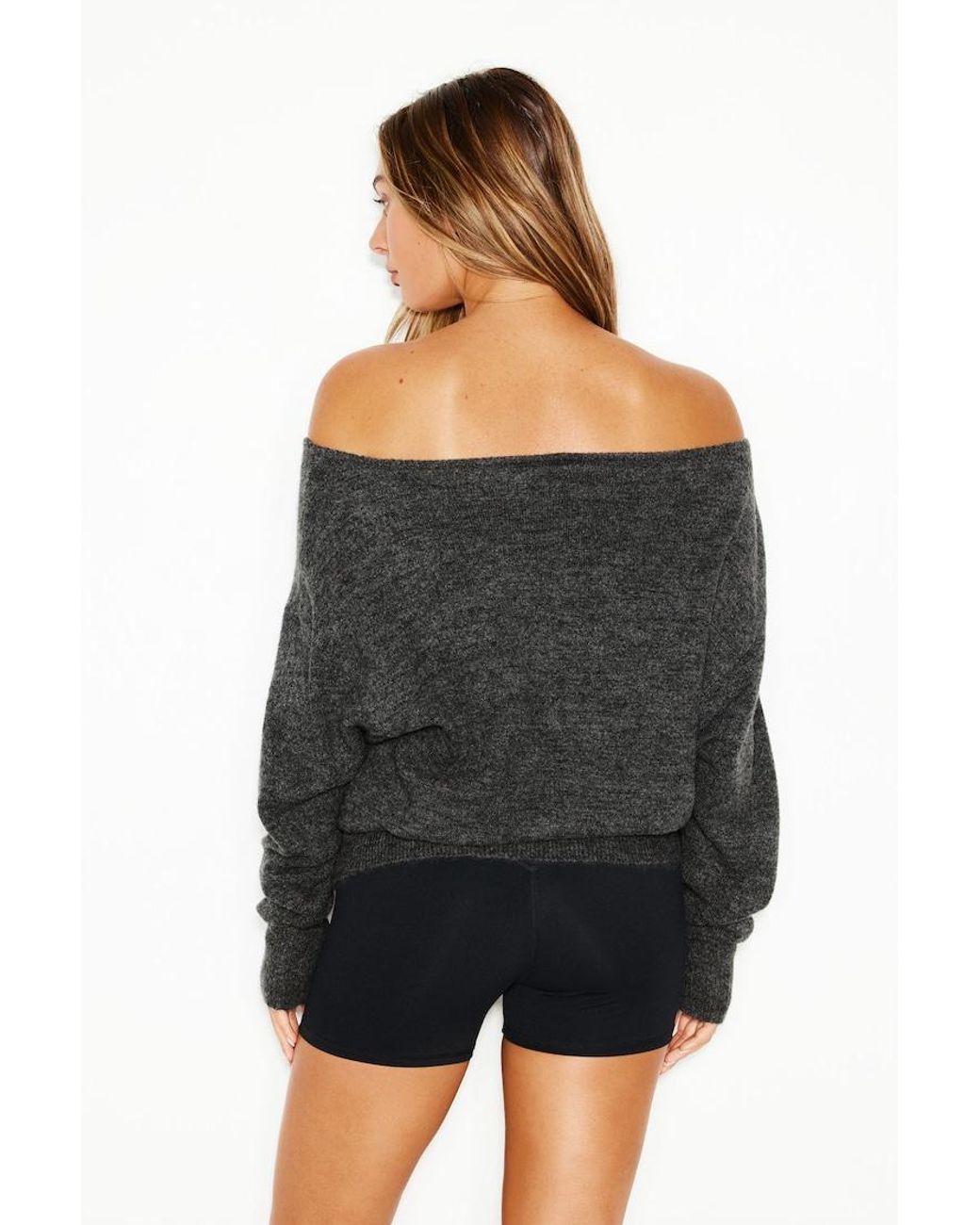 Garage Black Long Sleeve Spongy Relaxed Off Shoulder Sweater