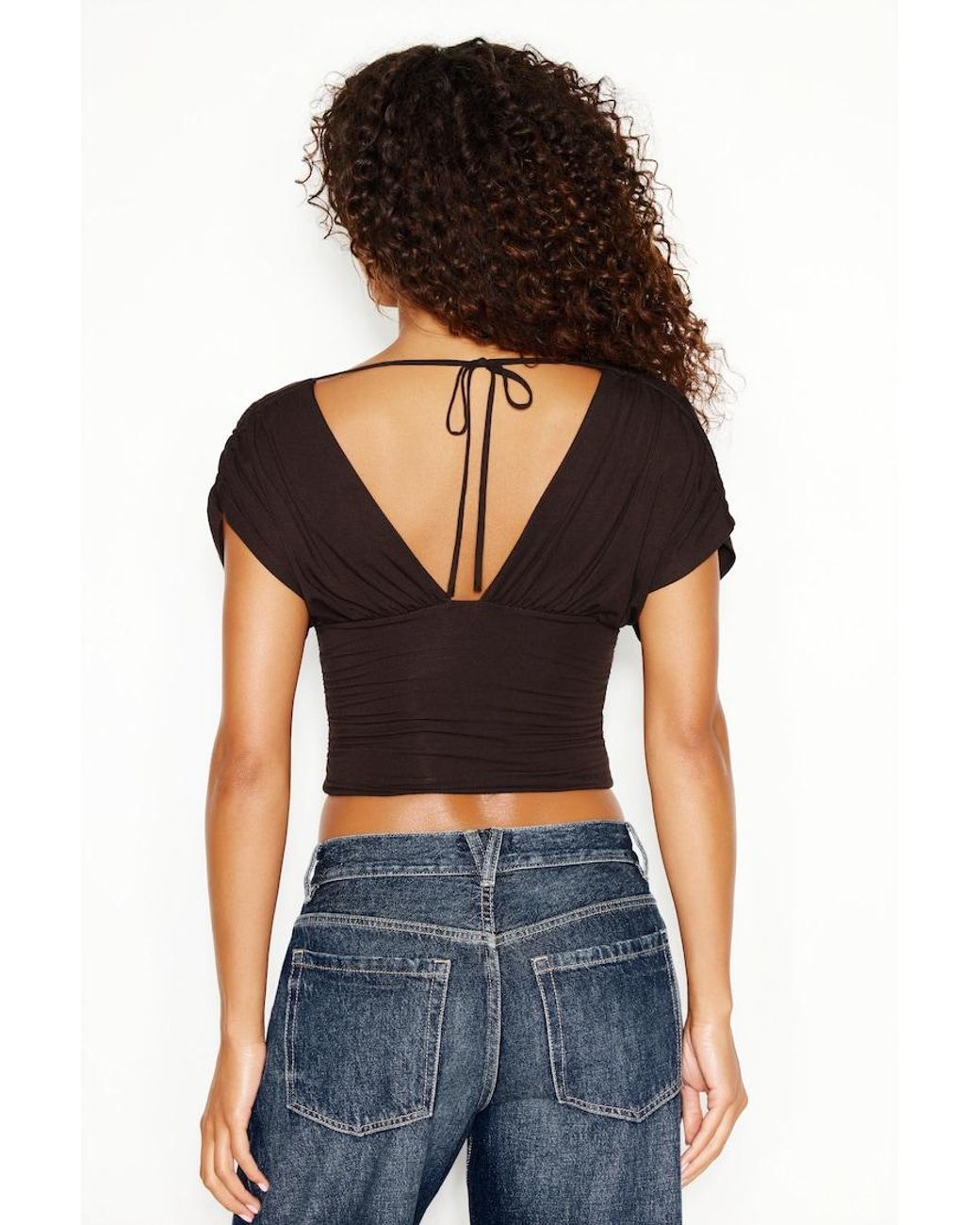 Garage Black Plunge Open Tie Back Top