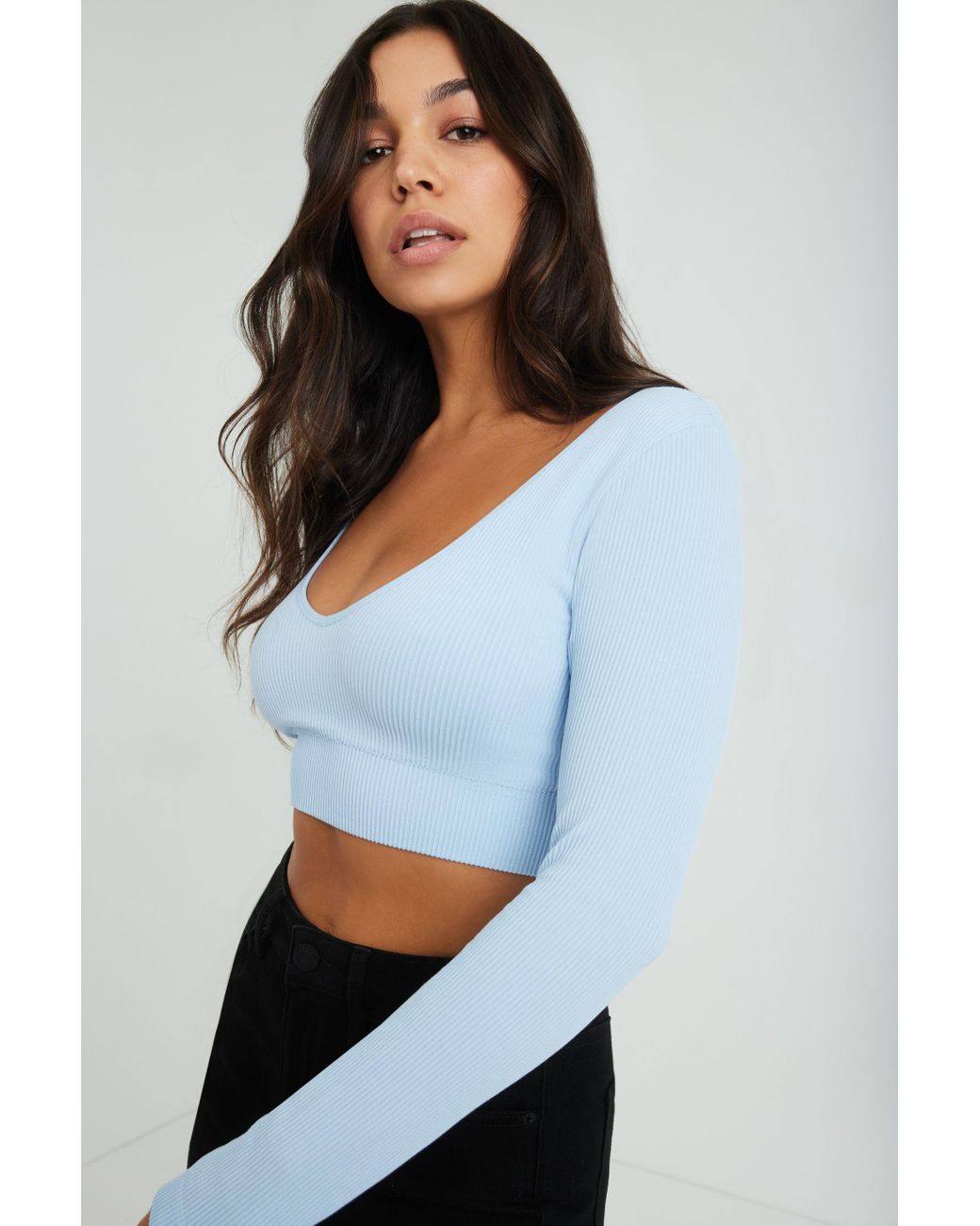 Garage Long Sleeve Plunge Top In Blue Lyst Canada, 57% OFF