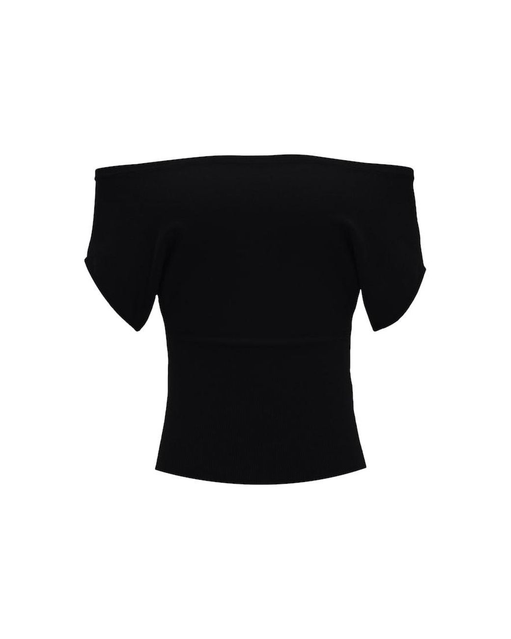 Garage Blue Off Shoulder Short Sleeve Cinch Waist Top