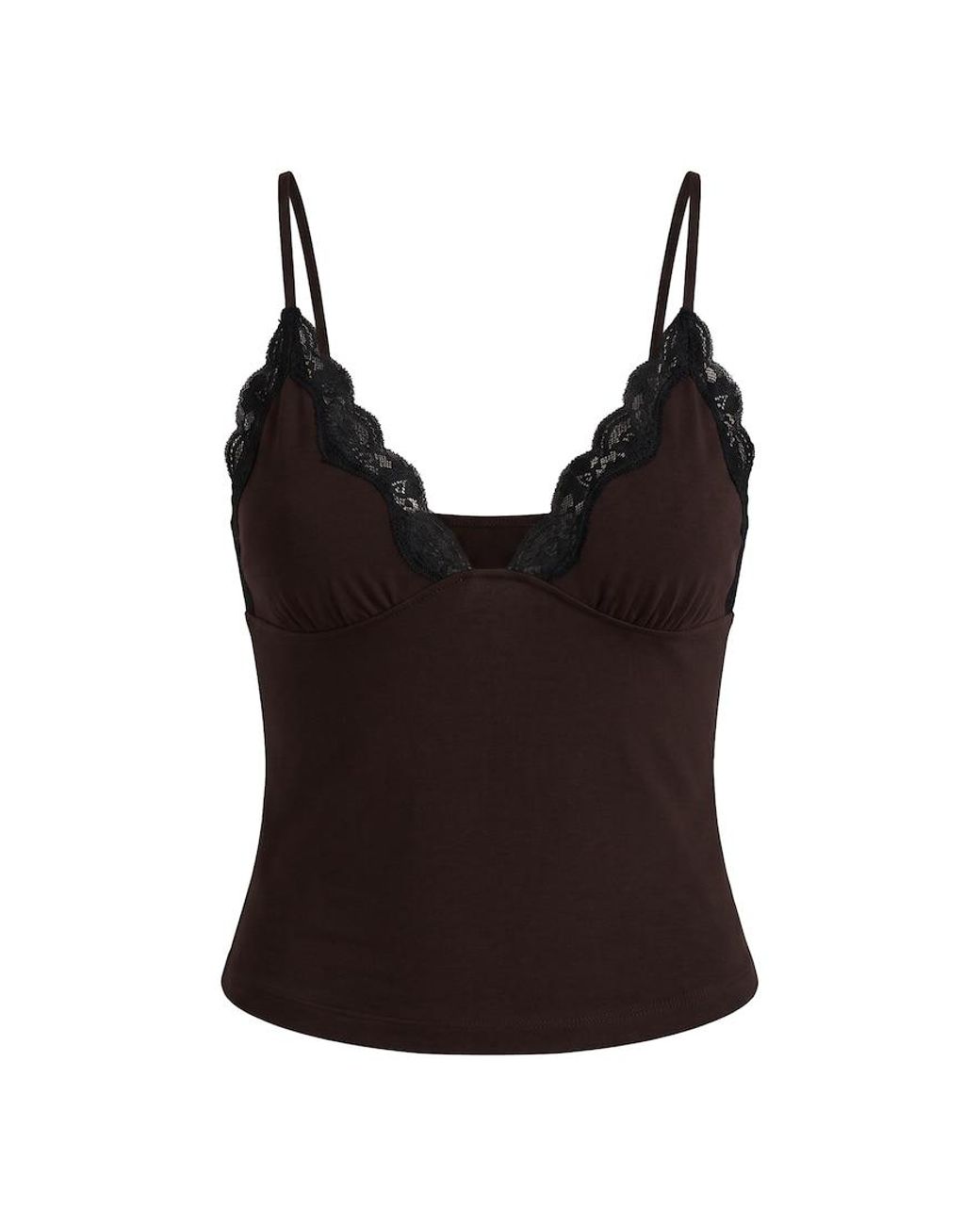 Garage Black Sleek Plunge Lace Trim Cami Top
