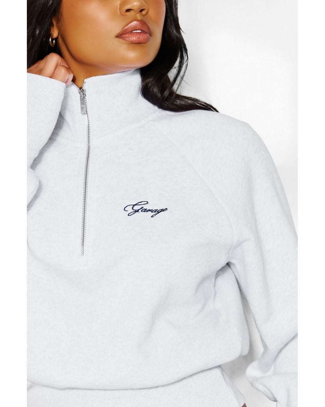 Garage White Ultrafleece Funnel Half Zip Sweatshirt