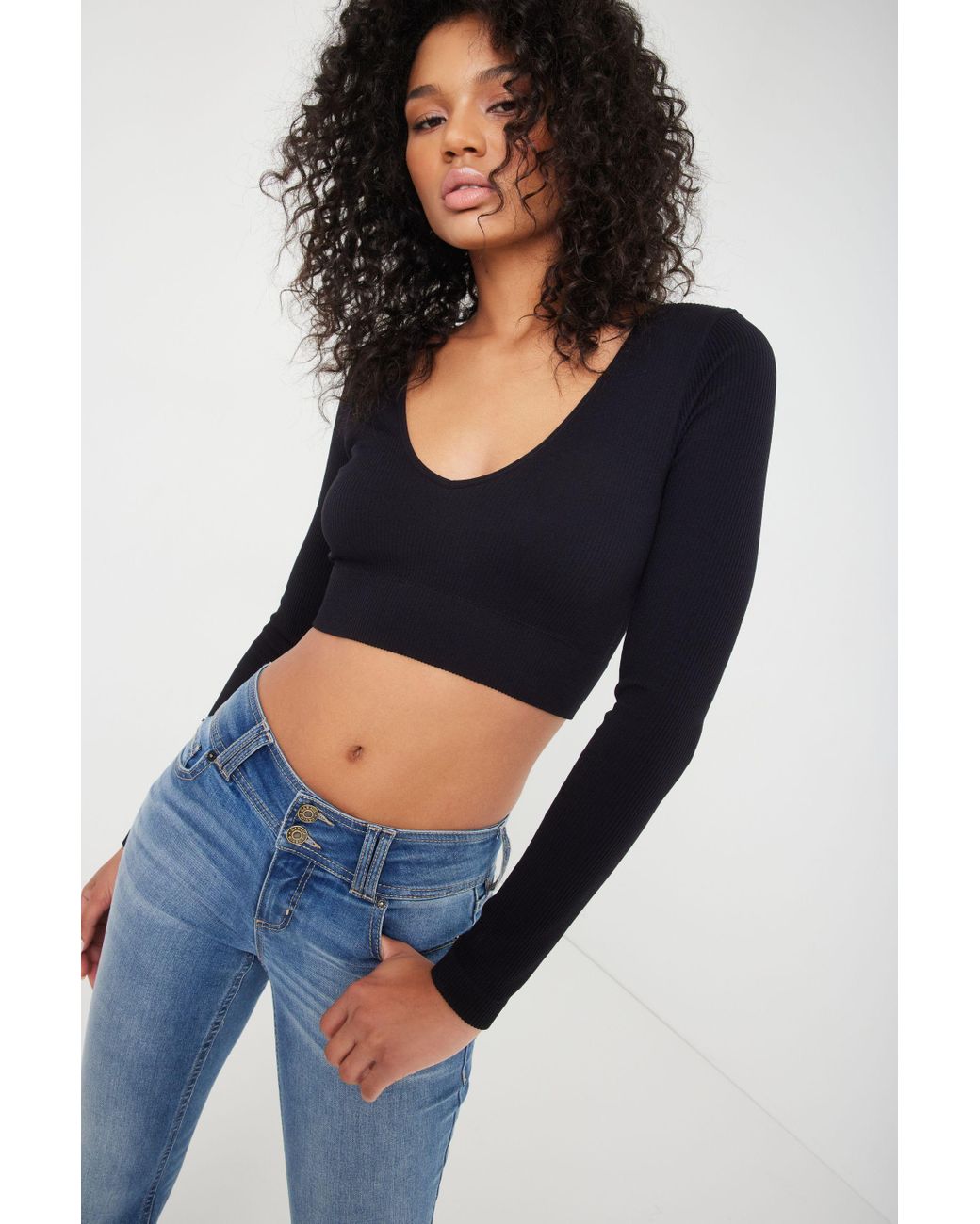 Garage Stella Long Sleeve Seamless Top in Black | Lyst