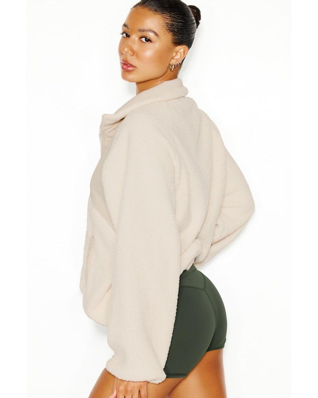 Garage Natural Sherpa Mixed Media Half Zip Jacket