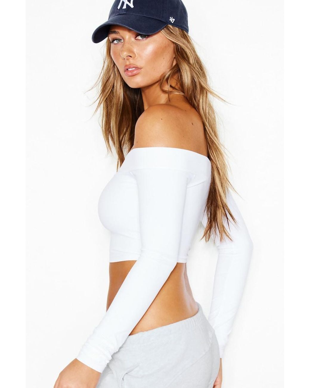 Garage White Sleek Off Shoulder Long Sleeve Top