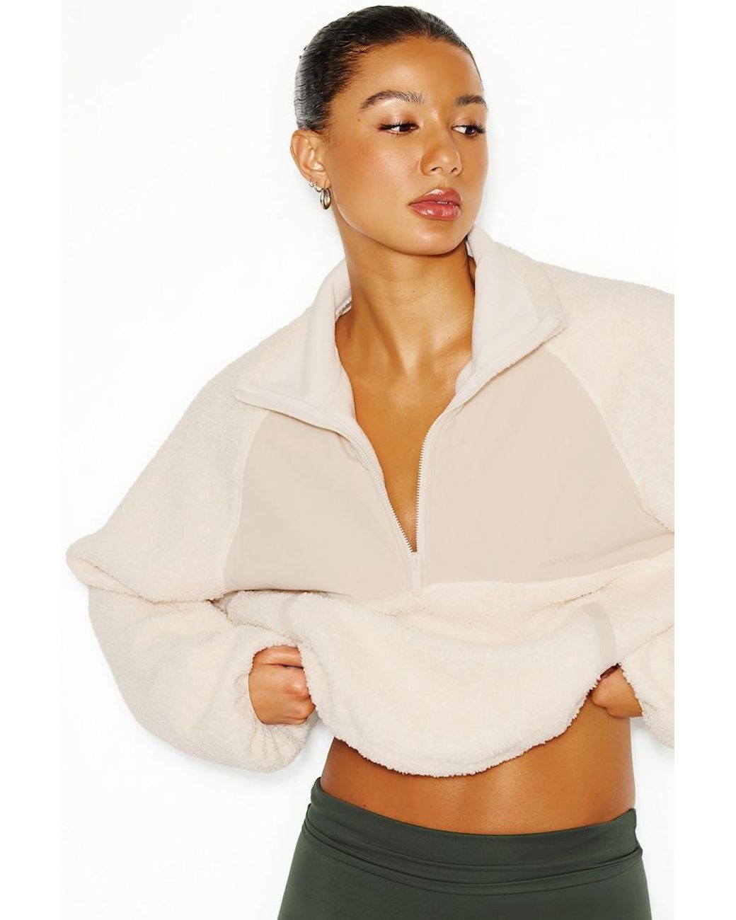 Garage Natural Sherpa Mixed Media Half Zip Jacket