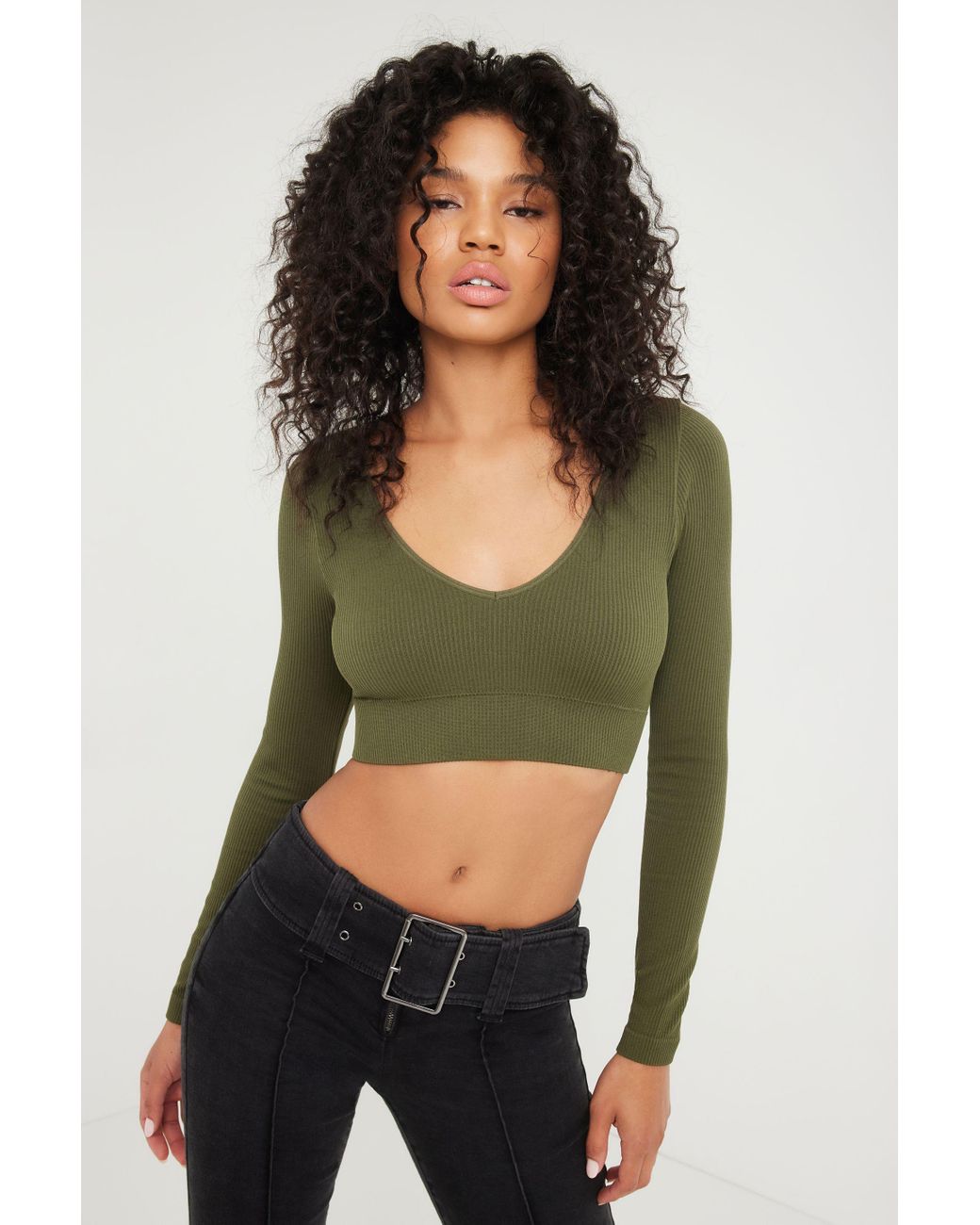 Garage Stella Long Sleeve Seamless Top in Green | Lyst